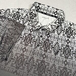 Hooey Cowboy Golf Polo Shirt Mens 2XL Gray Aztec Geometric Stretch Performance